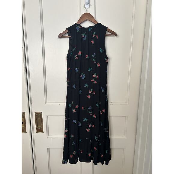 Old Navy Floral Boho Peasant Midi Dress Womens Size Medium Black Hippie - Picture 3 of 8